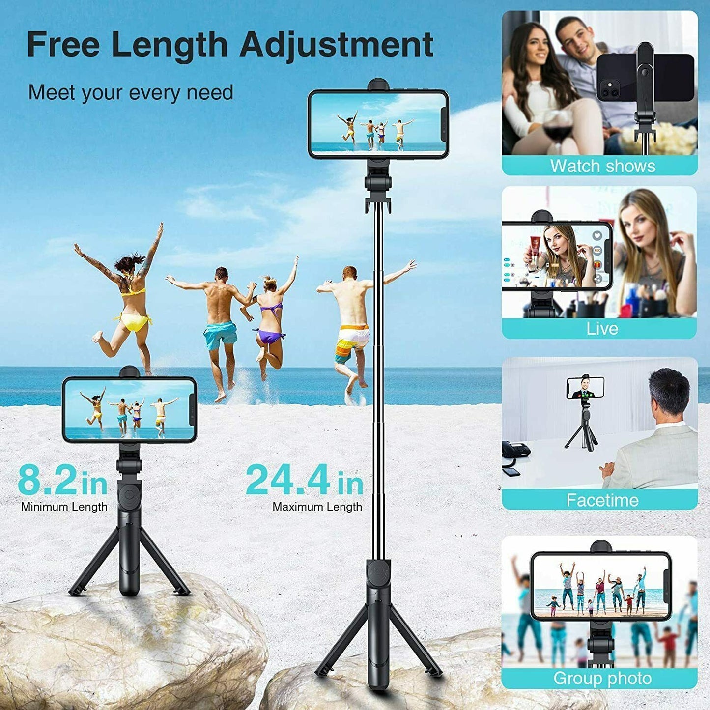 Telescopic Selfie Stick 2.0 Bluetooth Tripod Monopod Phone Holder